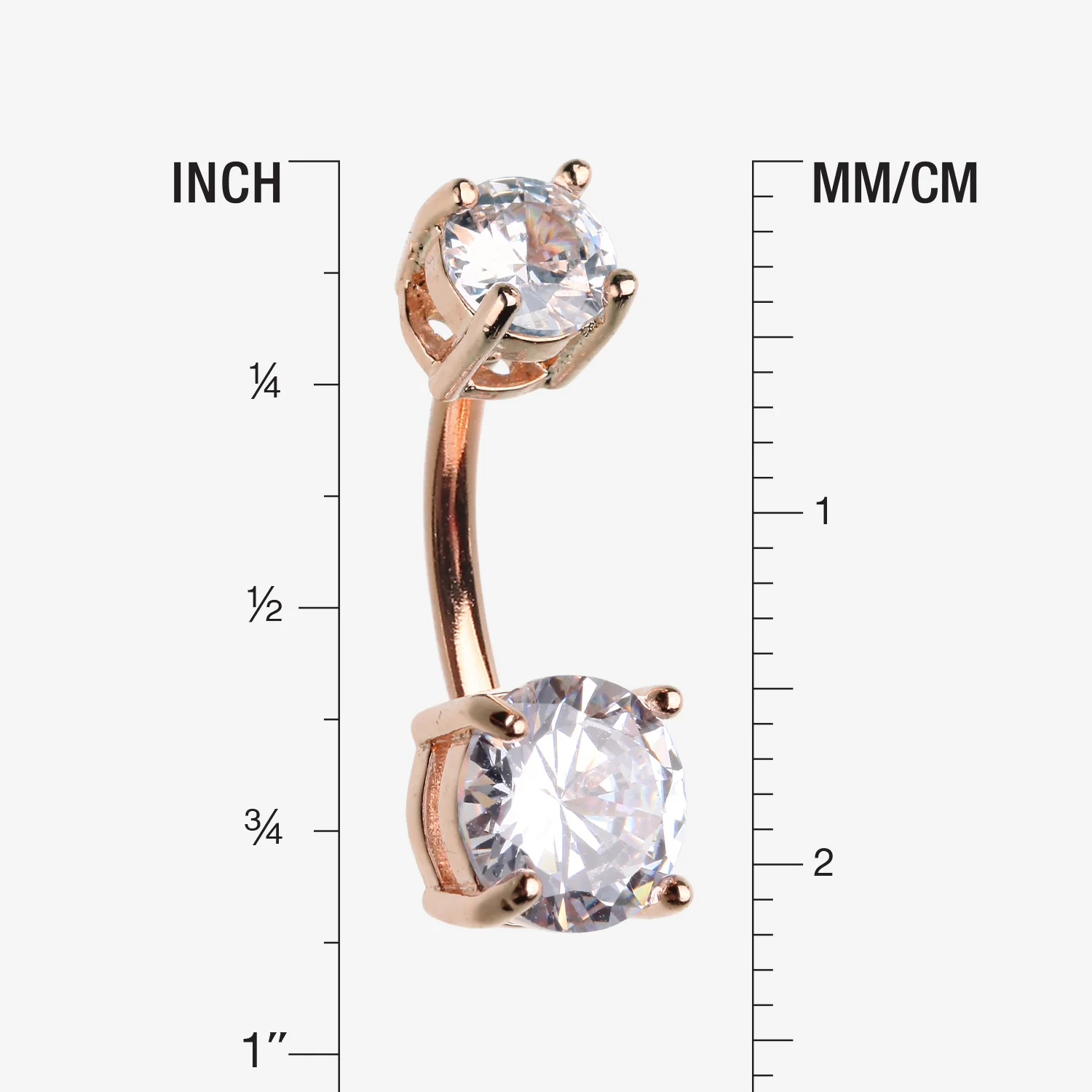 Rose Gold Classic Sparkle Gem Prong Set Internally Threaded Belly Button Ring - Image 2