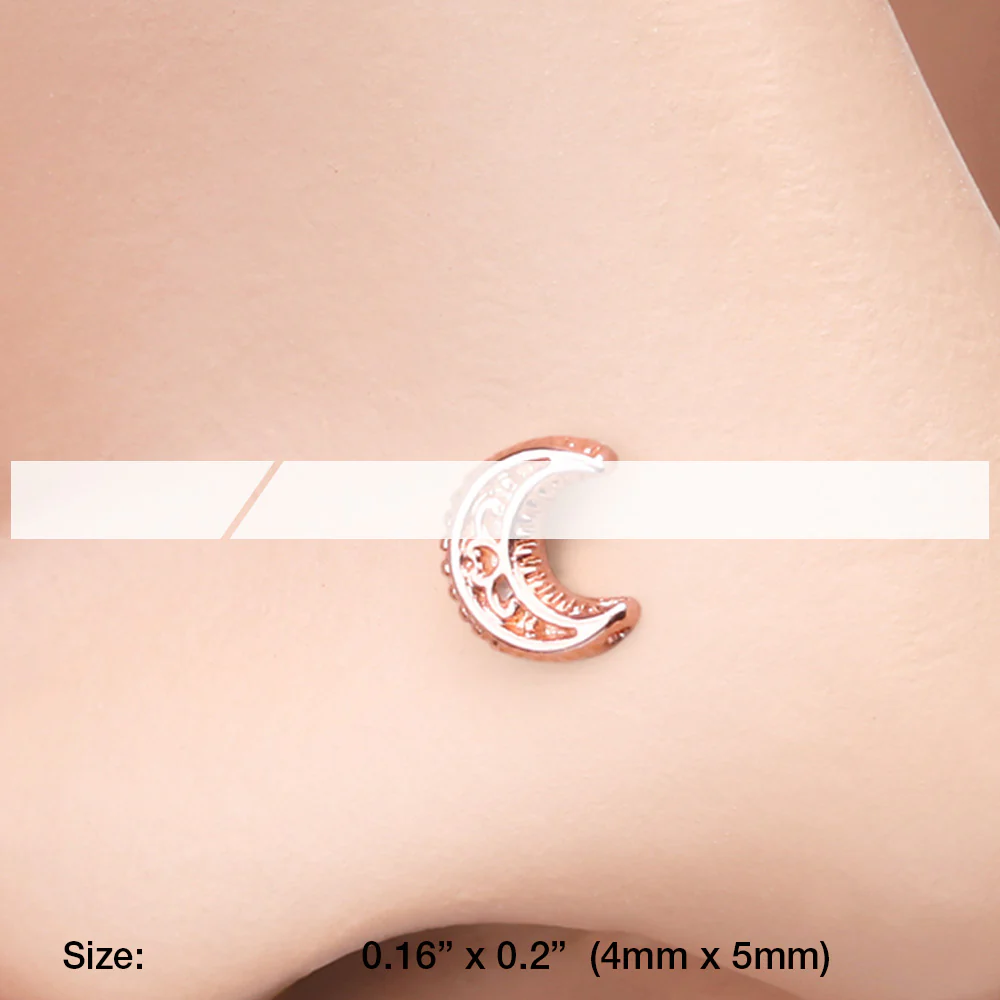 Rose Gold Crescent Moon Filigree Nose Stud Ring - Image 3