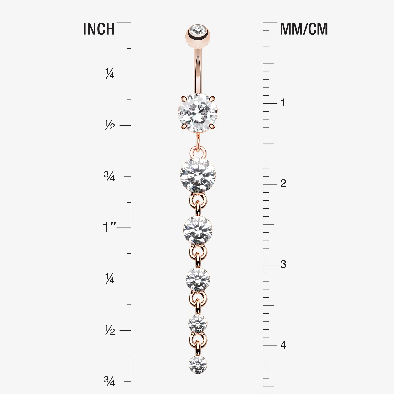 Rose Gold Crystalline Droplets Fall Belly Button Ring - Image 2
