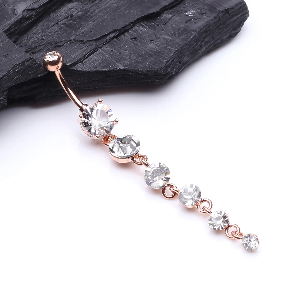 Rose Gold Crystalline Droplets Fall Belly Button Ring - Image 3