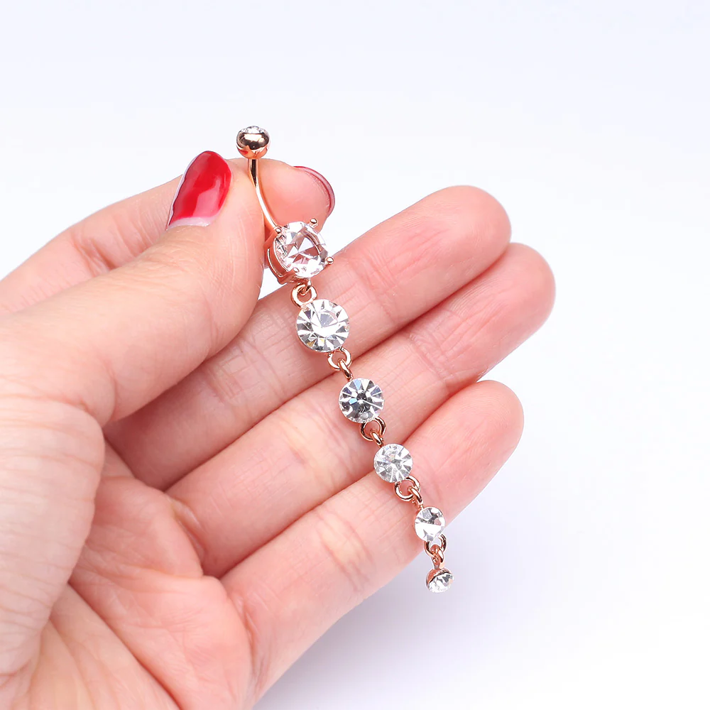 Rose Gold Crystalline Droplets Fall Belly Button Ring - Image 4