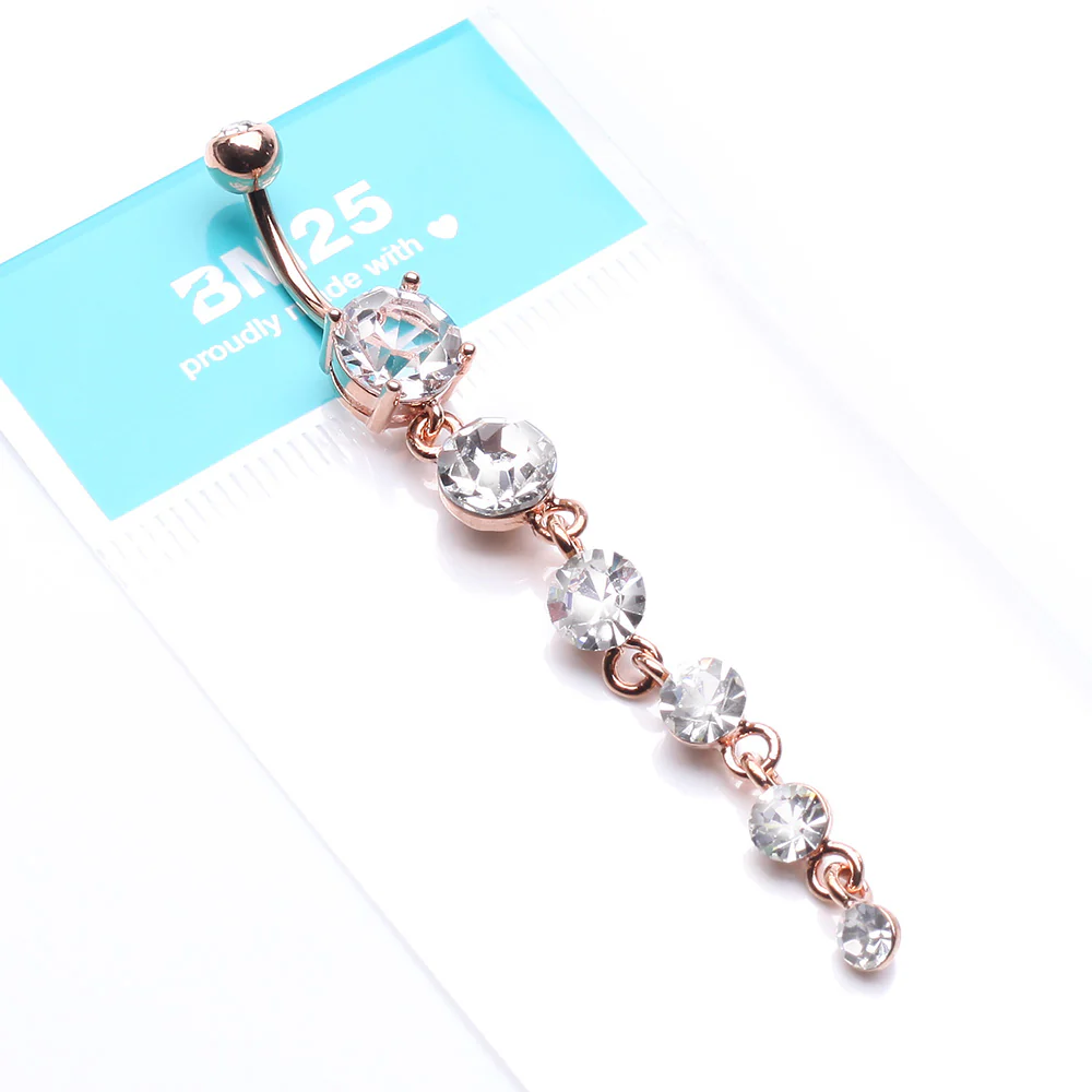 Rose Gold Crystalline Droplets Fall Belly Button Ring - Image 5