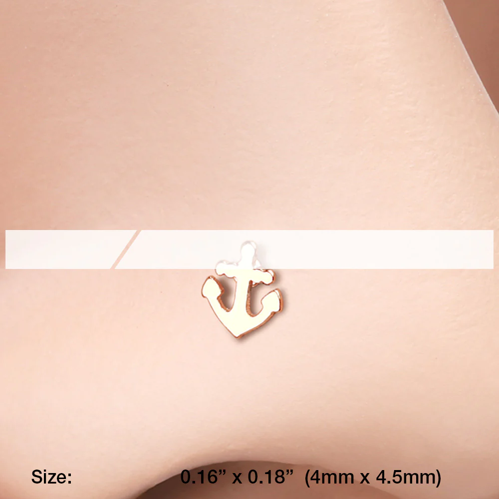 Rose Gold Dainty Anchor Icon L-Shaped Nose Ring - Image 3