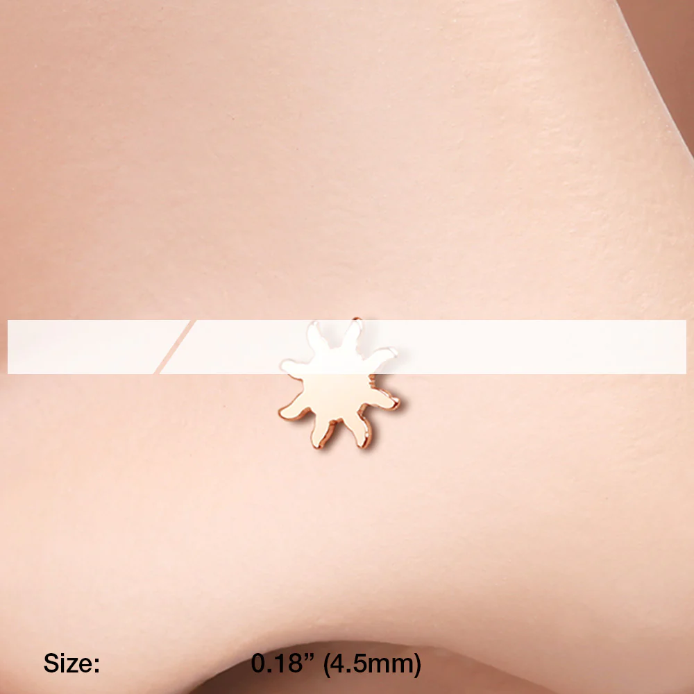 Rose Gold Dainty Blazing Sun Icon L-Shaped Nose Ring - Image 3