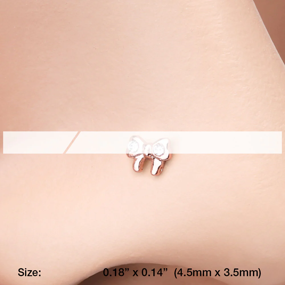 Rose Gold Dainty Bow-Tie Sparkle Nose Stud Ring - Image 3
