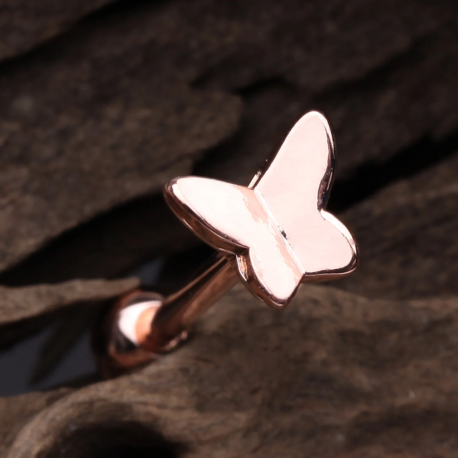 Rose Gold Dainty Butterfly Barbell Tongue Ring - Image 2