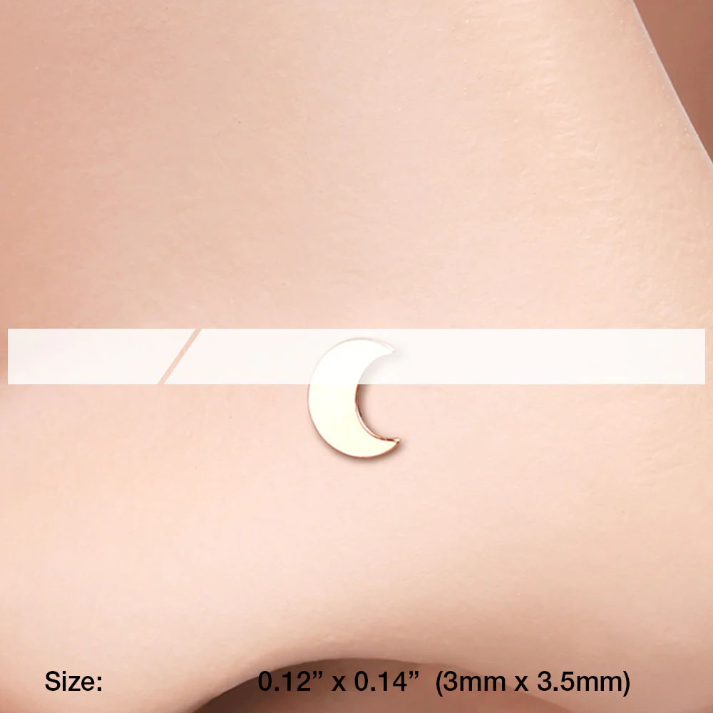 Rose Gold Dainty Crescent Moon Icon L-Shaped Nose Ring - Image 3