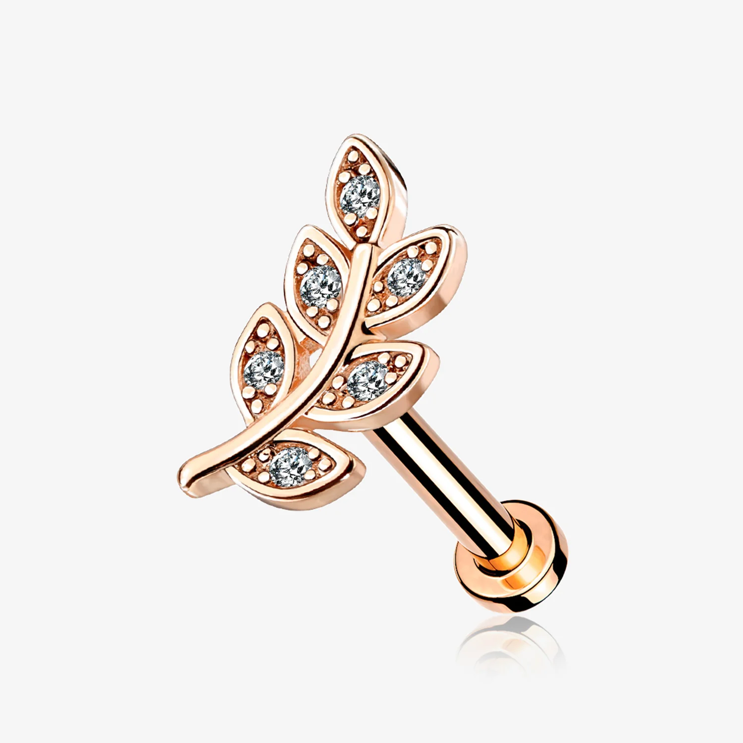Rose Gold Dainty Leaflet Sparkle Interally Threaded Labret