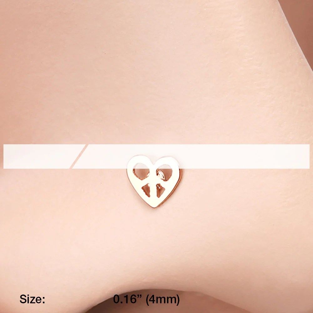 Rose Gold Dainty Pretzel Heart Icon L-Shaped Nose Ring - Image 3