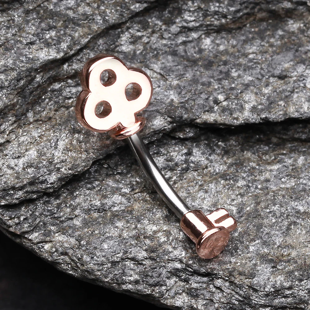 Rose Gold Dainty Princess Key Belly Button Ring - Image 3