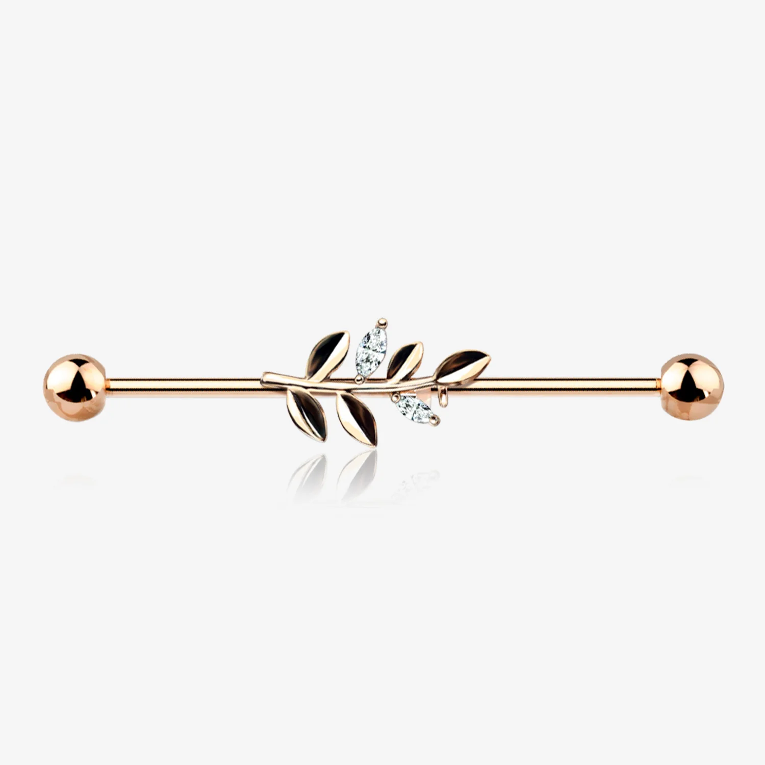 Rose Gold Dainty Sparkle Leaflet Industrial Barbell