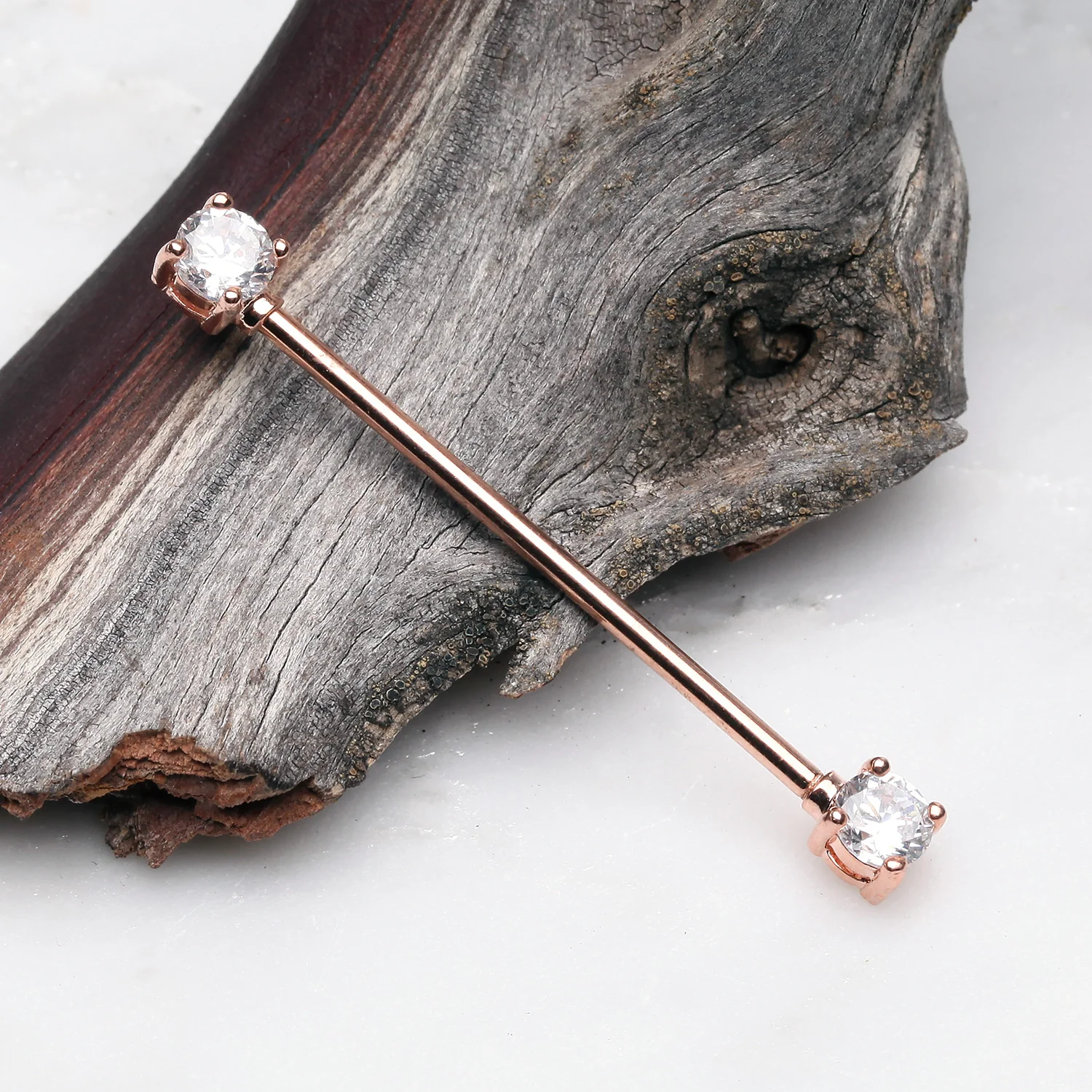 Rose Gold Dainty Sparkles Industrial Barbell - Image 2