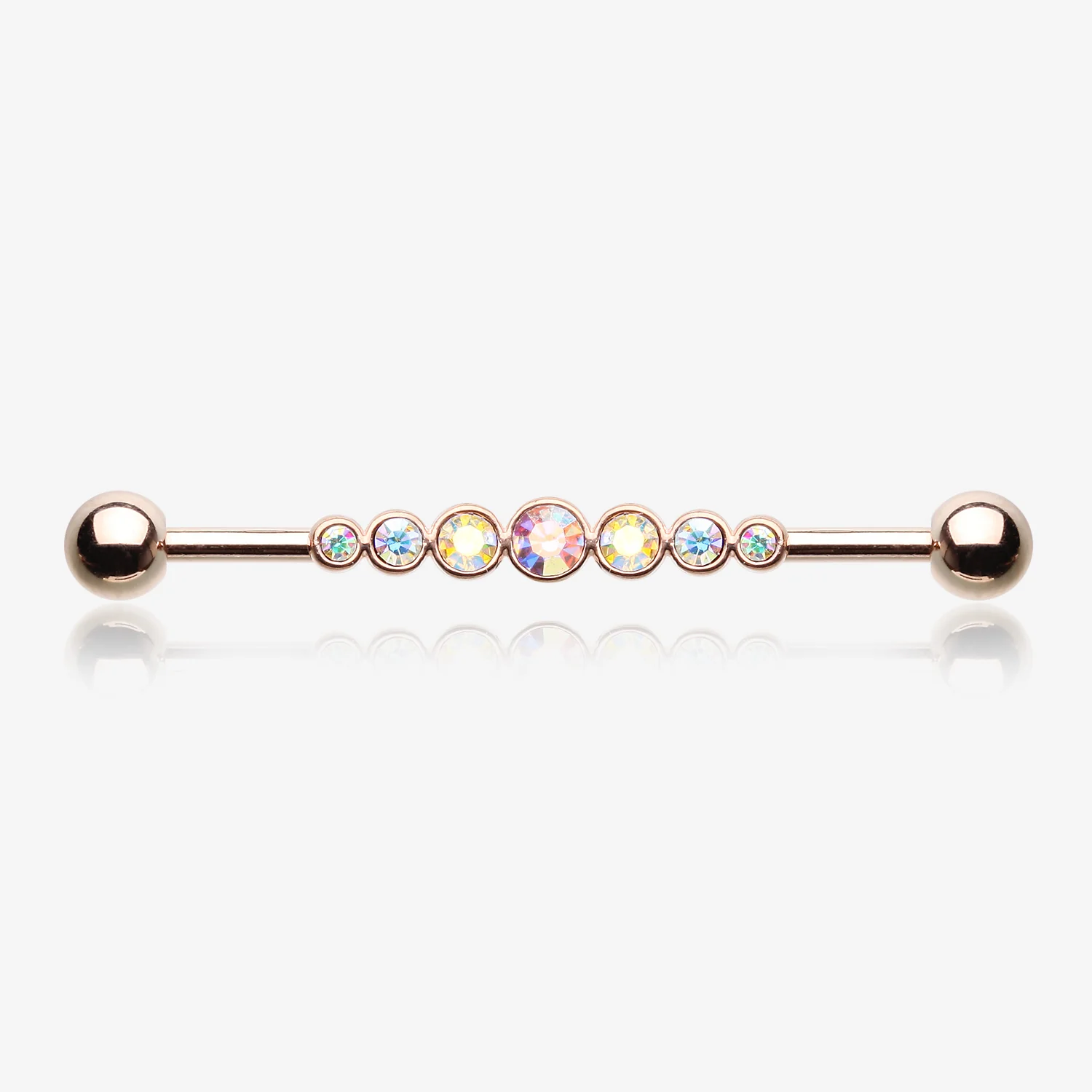 Rose Gold Dazzling Gem Row Industrial Barbell