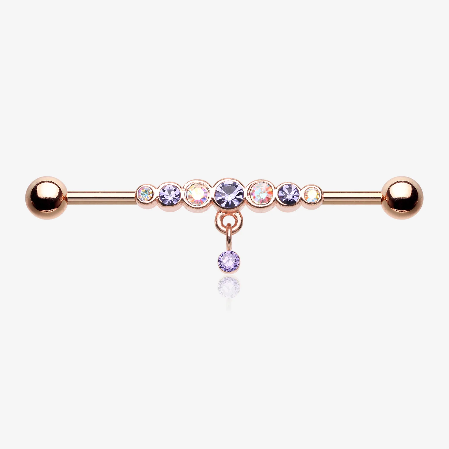 Rose Gold Dazzling Gem Row Sparkle Dangle Industrial Barbell
