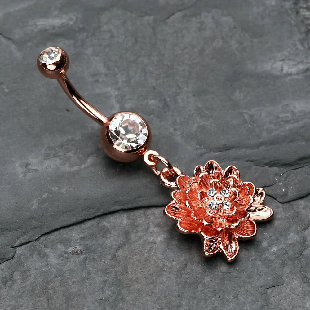 Rose Gold Divine Lotus Belly Button Ring - Image 3
