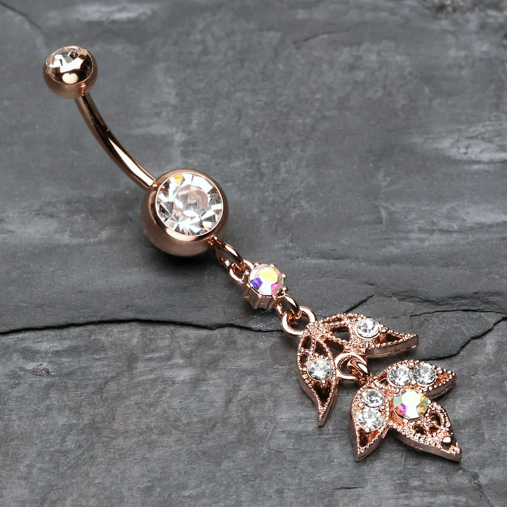 Rose Gold Divine Zen Floral Leaf Belly Button Ring - Image 3