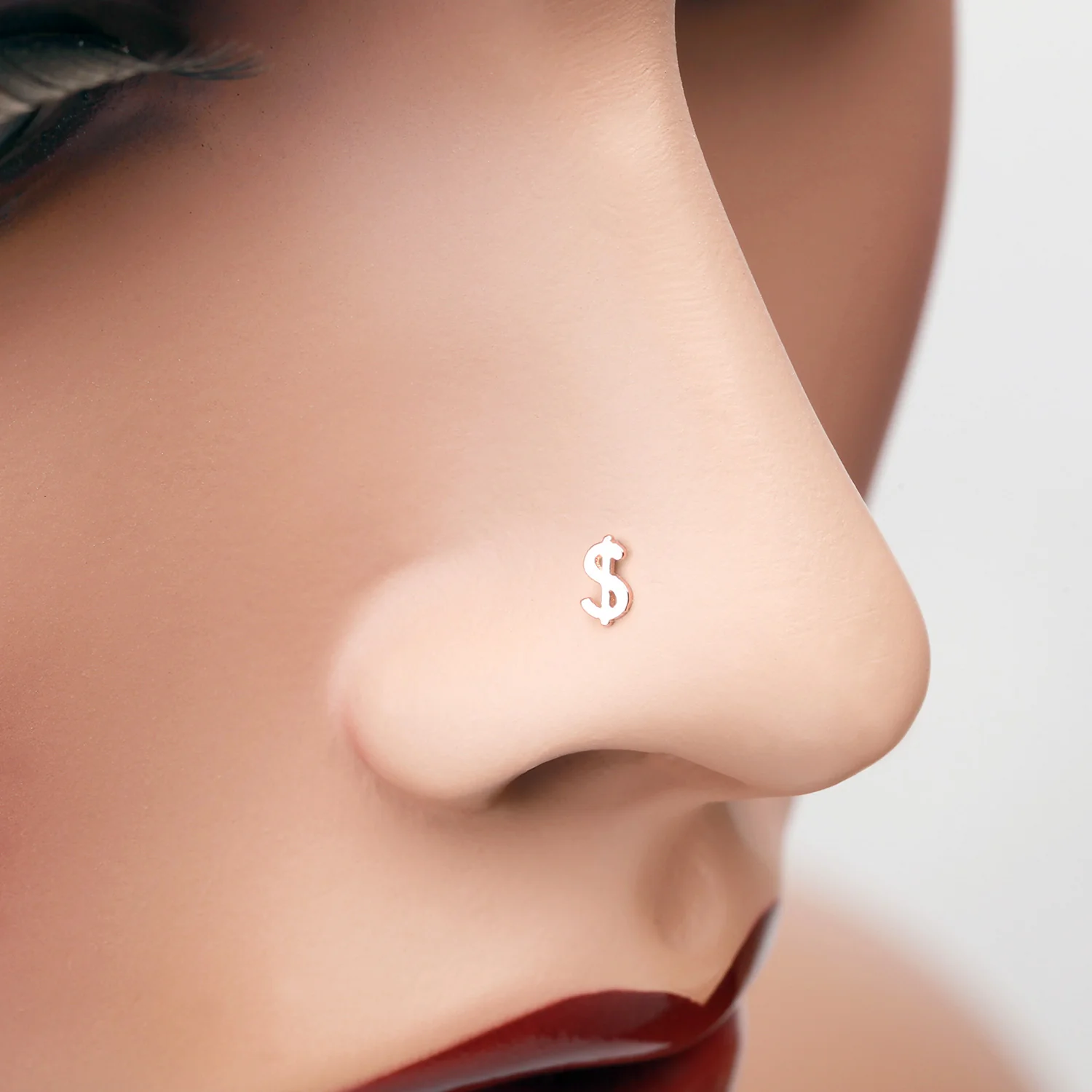 Rose Gold Dollar Money Sign L-Shaped Nose Ring - Image 2