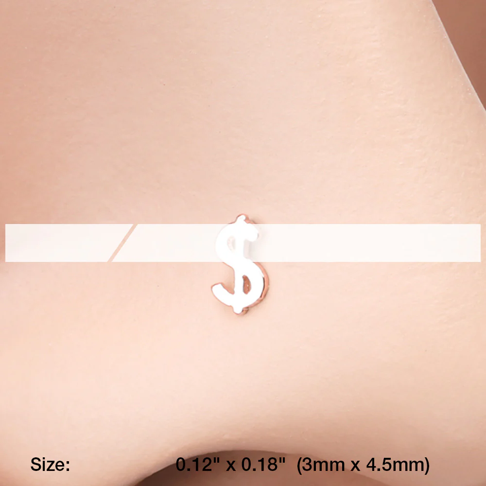 Rose Gold Dollar Money Sign L-Shaped Nose Ring - Image 3