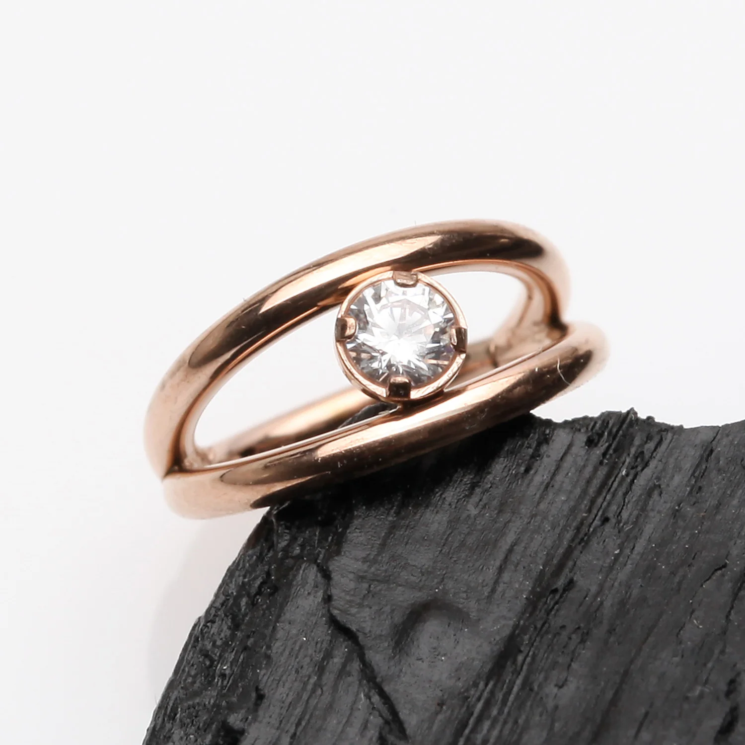 Rose Gold Double Hoop Sparkle Seamless Clicker Hoop Ring - Image 2