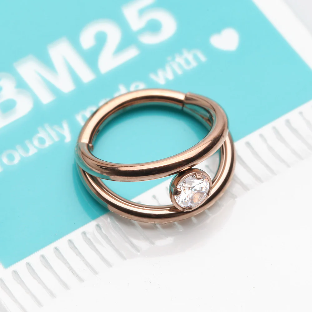 Rose Gold Double Hoop Sparkle Seamless Clicker Hoop Ring - Image 3
