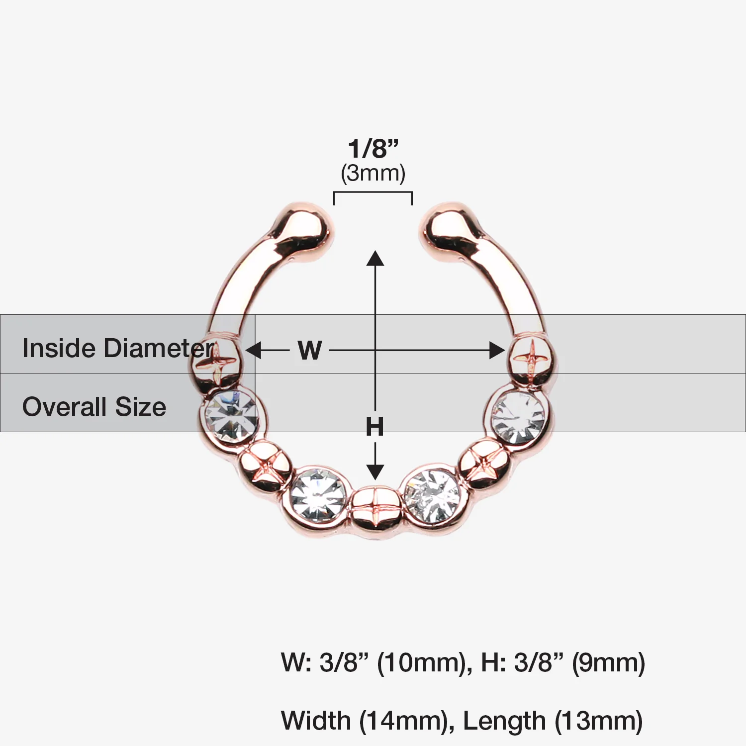 Rose Gold Elan Multi-Gem Fake Septum Clip-On Ring - Image 2