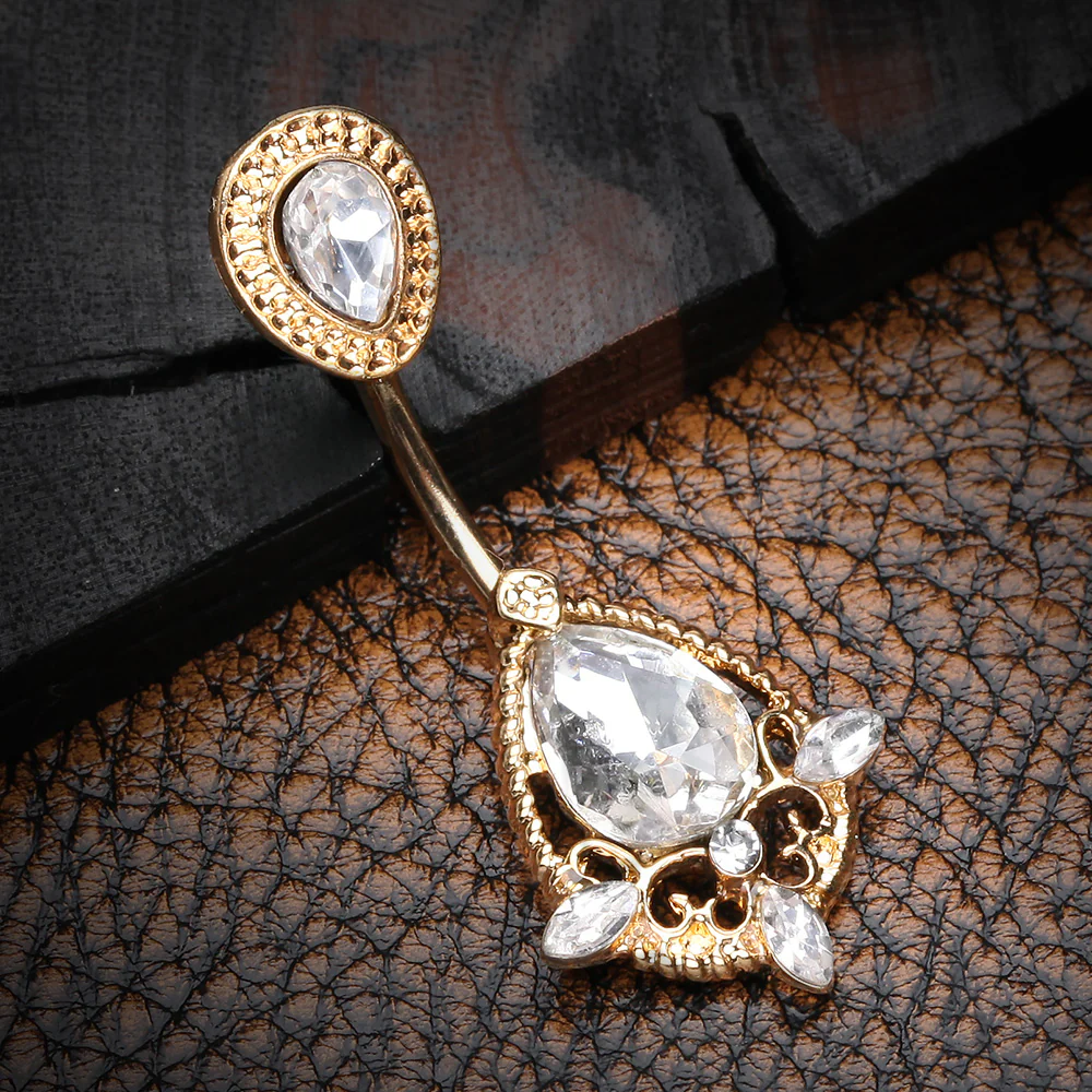 Rose Gold Elegant Teardrop Lace Sparkle Belly Button Ring* - Image 3