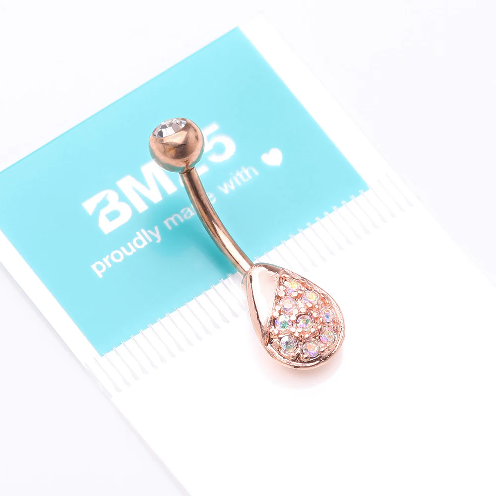 Rose Gold Essence Sparkle Dew Droplet Belly Button Ring - Image 5