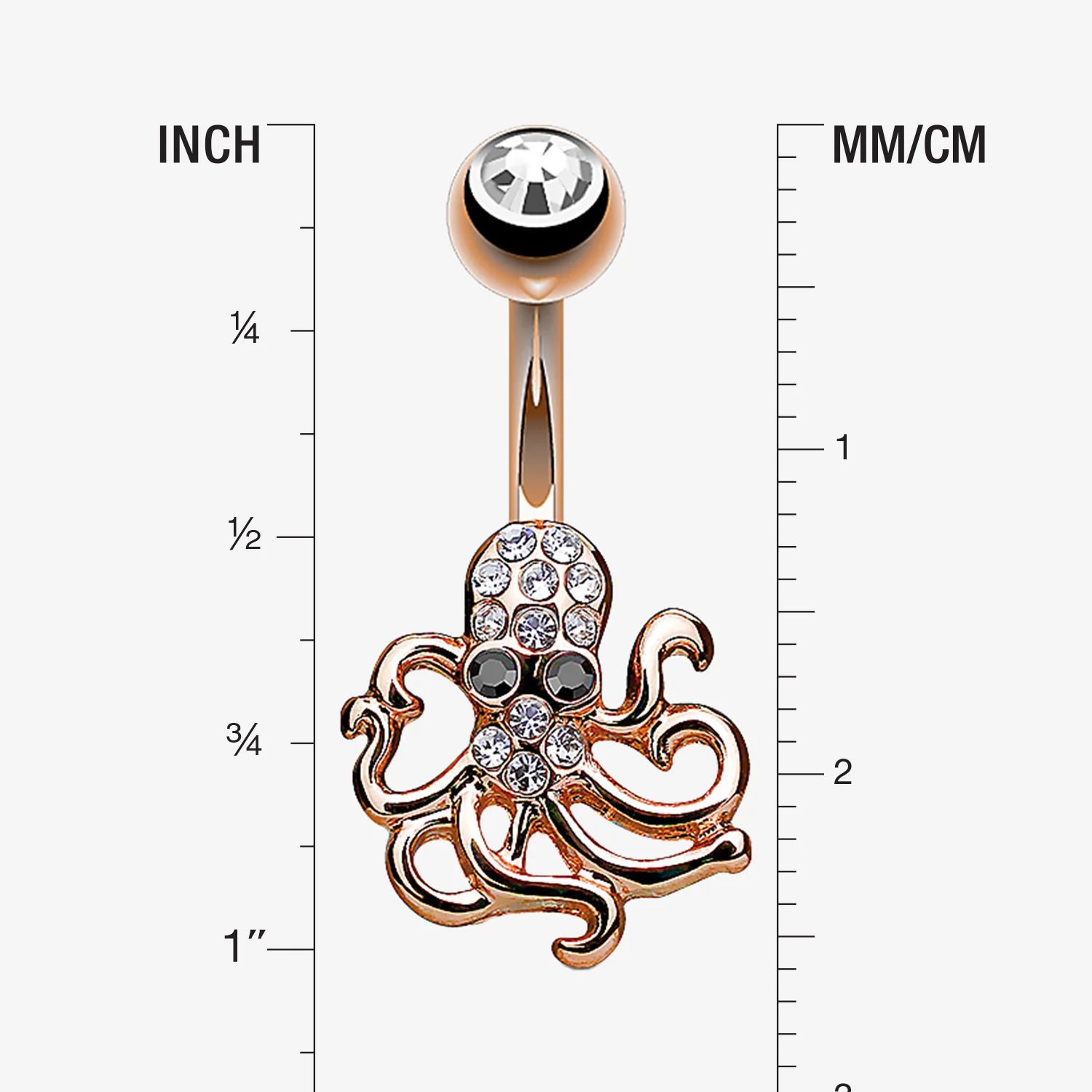 Rose Gold Evil Octopus Sparkle Belly Button Ring - Image 2