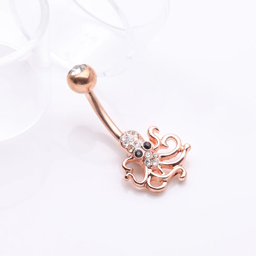 Rose Gold Evil Octopus Sparkle Belly Button Ring - Image 3