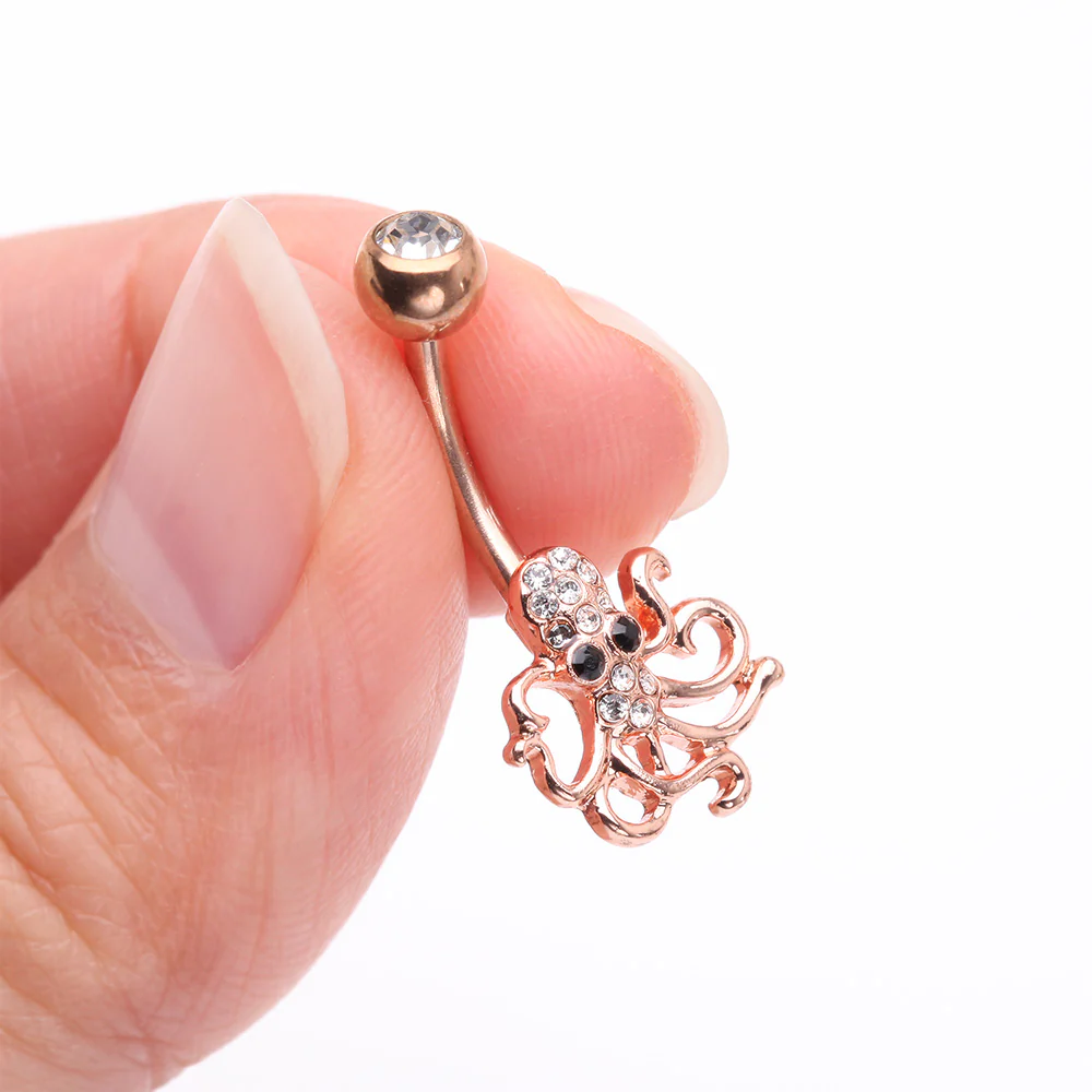 Rose Gold Evil Octopus Sparkle Belly Button Ring - Image 4