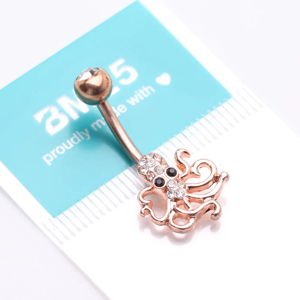 Rose Gold Evil Octopus Sparkle Belly Button Ring - Image 5