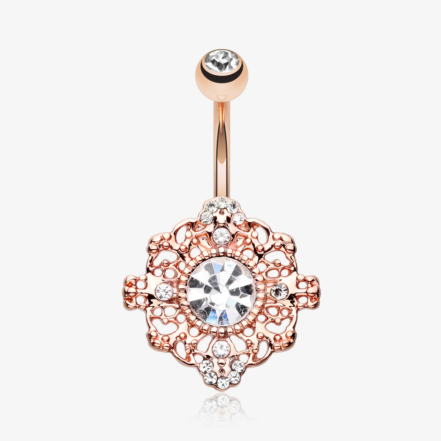 Rose Gold Filigree Mandala Sparkle Belly Button Ring