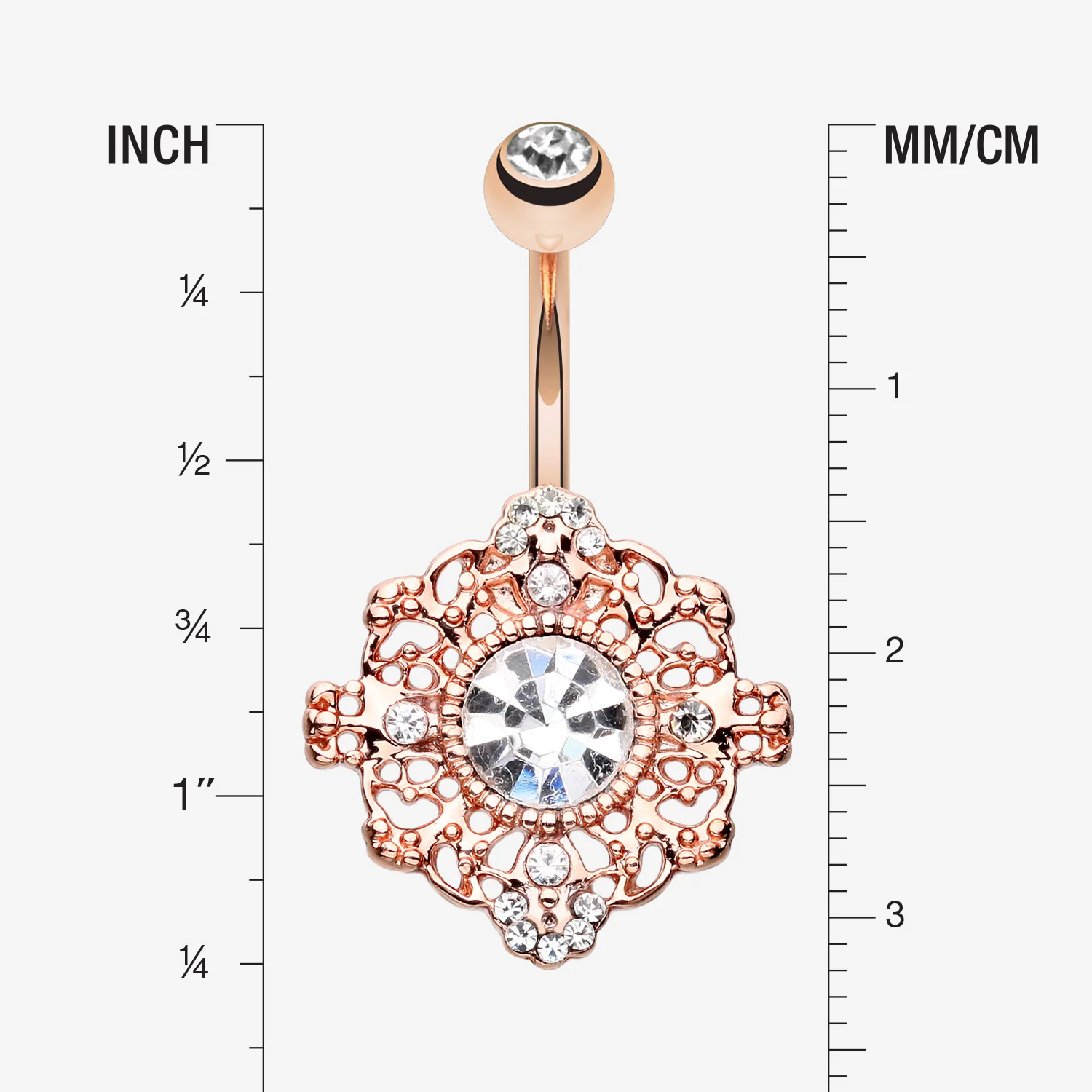 Rose Gold Filigree Mandala Sparkle Belly Button Ring - Image 2