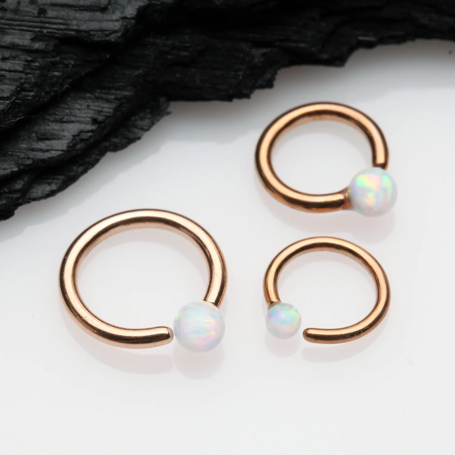 Rose Gold Fire Opal Basic Bendable Twist Hoop Ring - Image 2