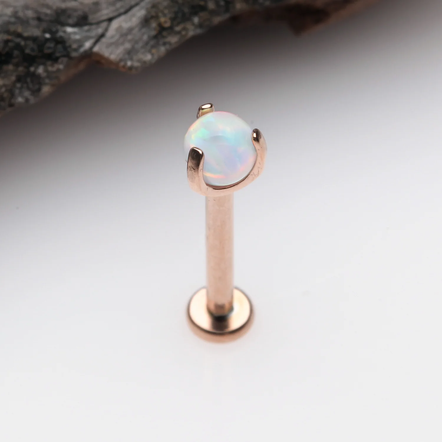 Rose Gold Fire Opal Claw Prong Set Sparkle Internally Threaded Labret - Image 2