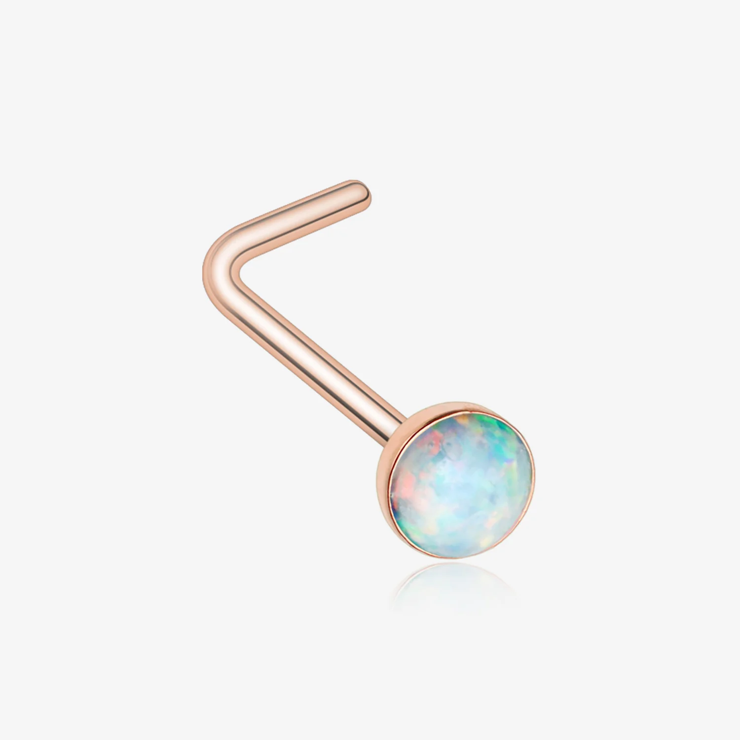 Rose Gold Fire Opal L-Shaped Nose Ring