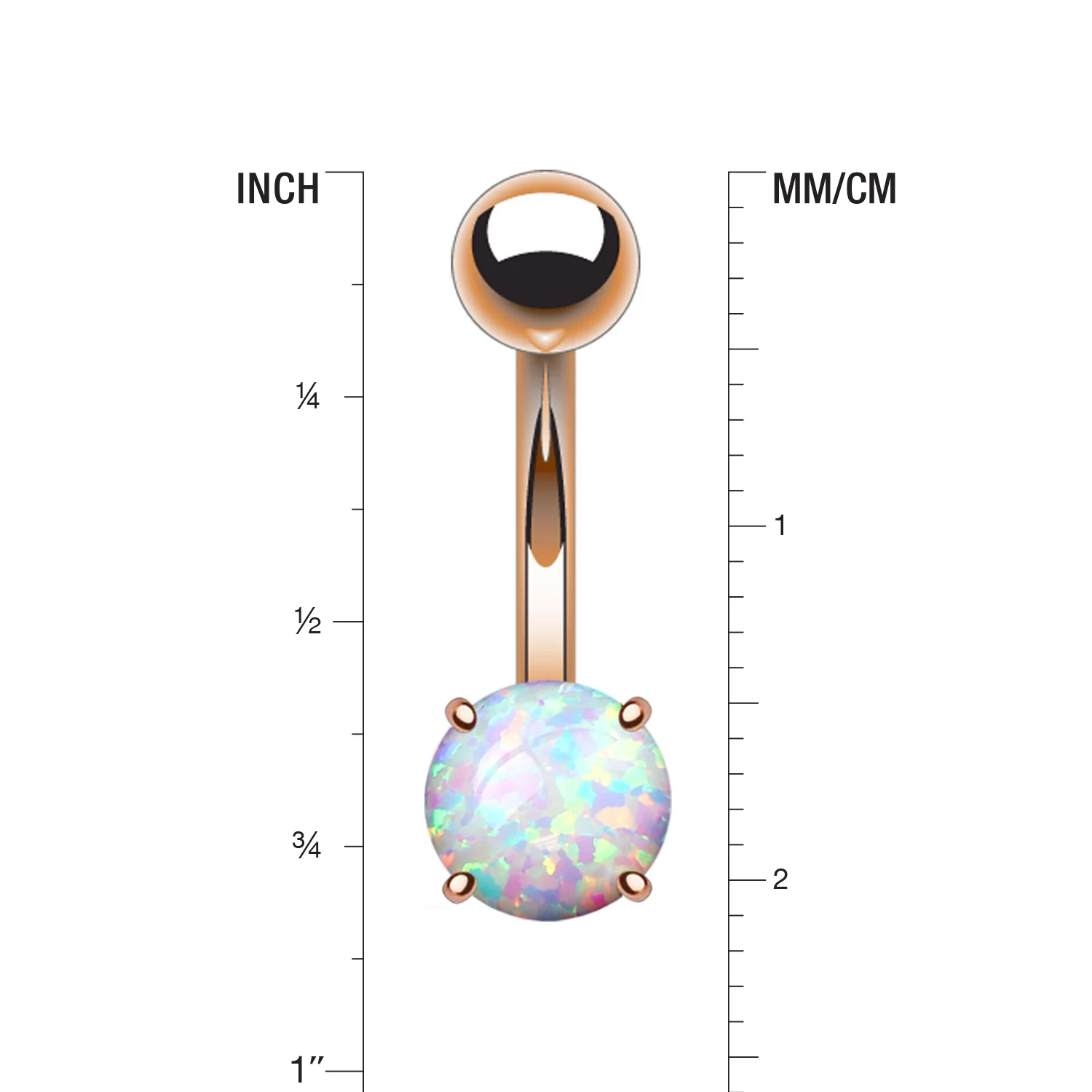 Rose Gold Fire Opal Prong Set Basic Belly Button Ring - Image 2