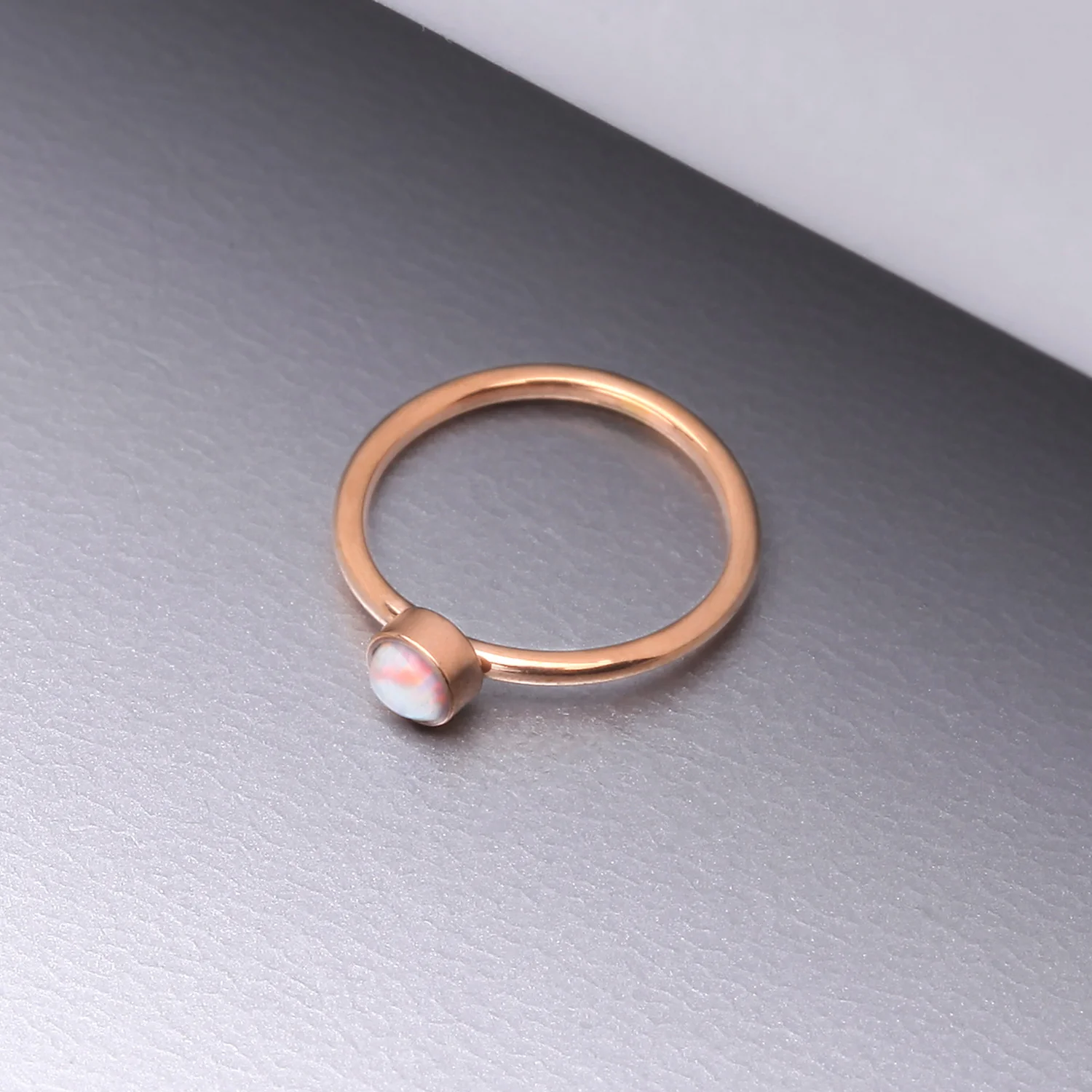 Rose Gold Fire Opal Sparkle Bezel Set Bendable Hoop Ring - Image 2