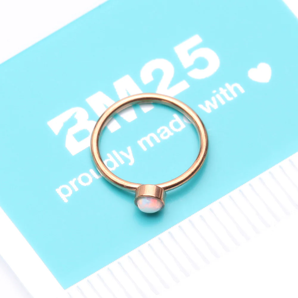 Rose Gold Fire Opal Sparkle Bezel Set Bendable Hoop Ring - Image 5