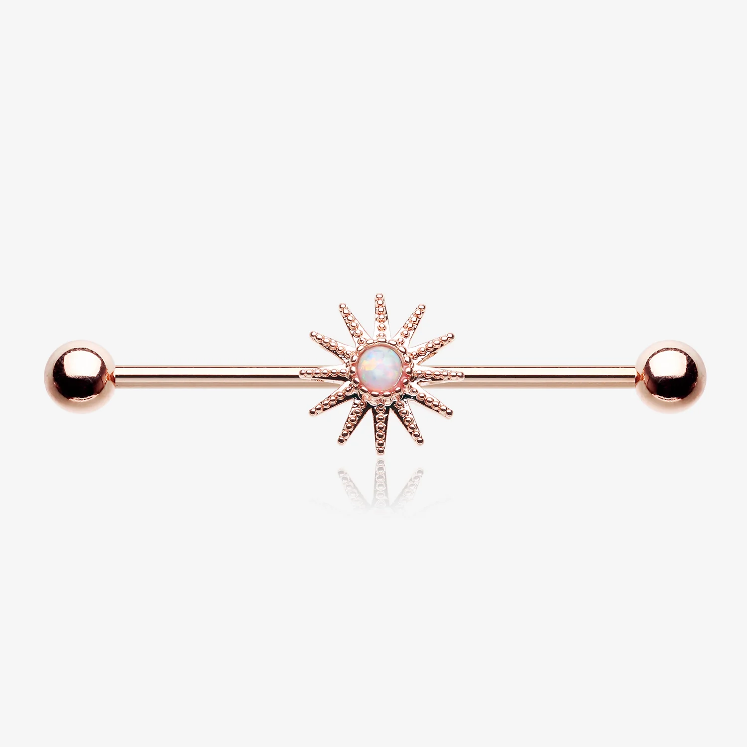 Rose Gold Fire Opal Sunburst Sparkle Industrial Barbell