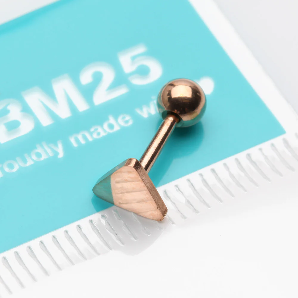 Rose Gold Flat Triangle Top Cartilage Tragus Barbell Earring - Image 3