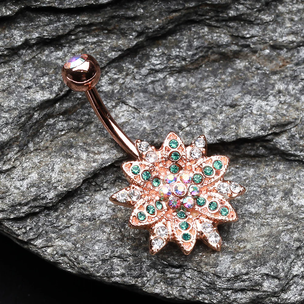 Rose Gold Flower Entice Belly Button Ring - Image 3