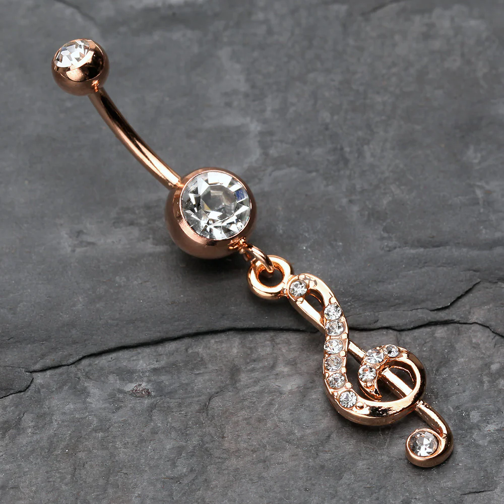 Rose Gold G Clef Sparkle Belly Button Ring - Image 3