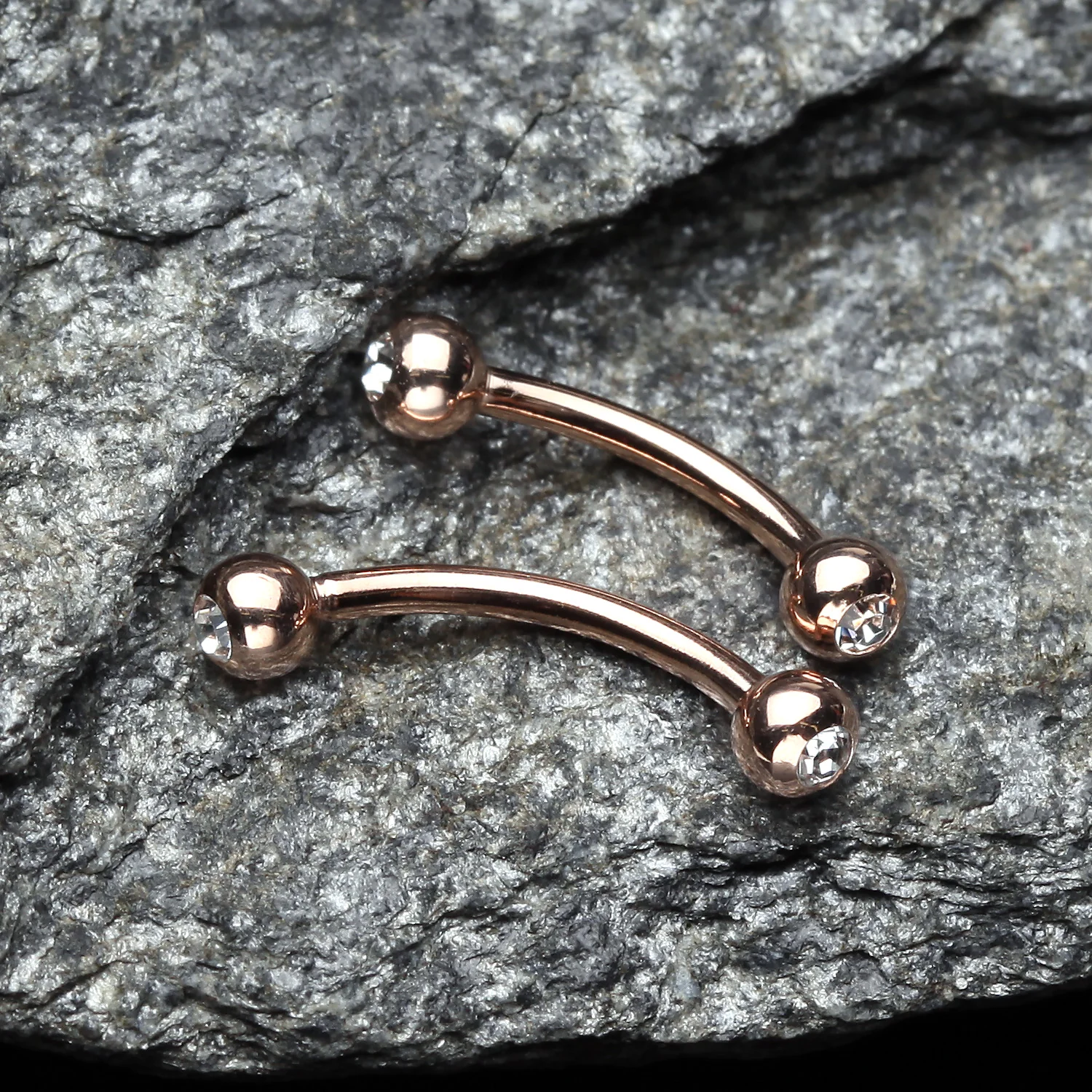 Rose Gold Gem Ball Curved Barbell Eyebrow Ring - Image 2