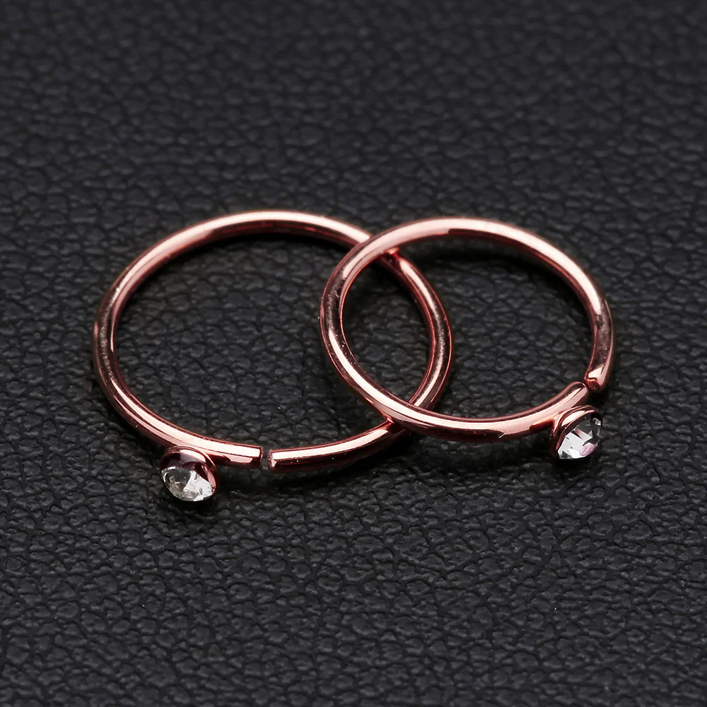 Rose Gold Gem Top Bendable Steel Hoop Ring - Image 3