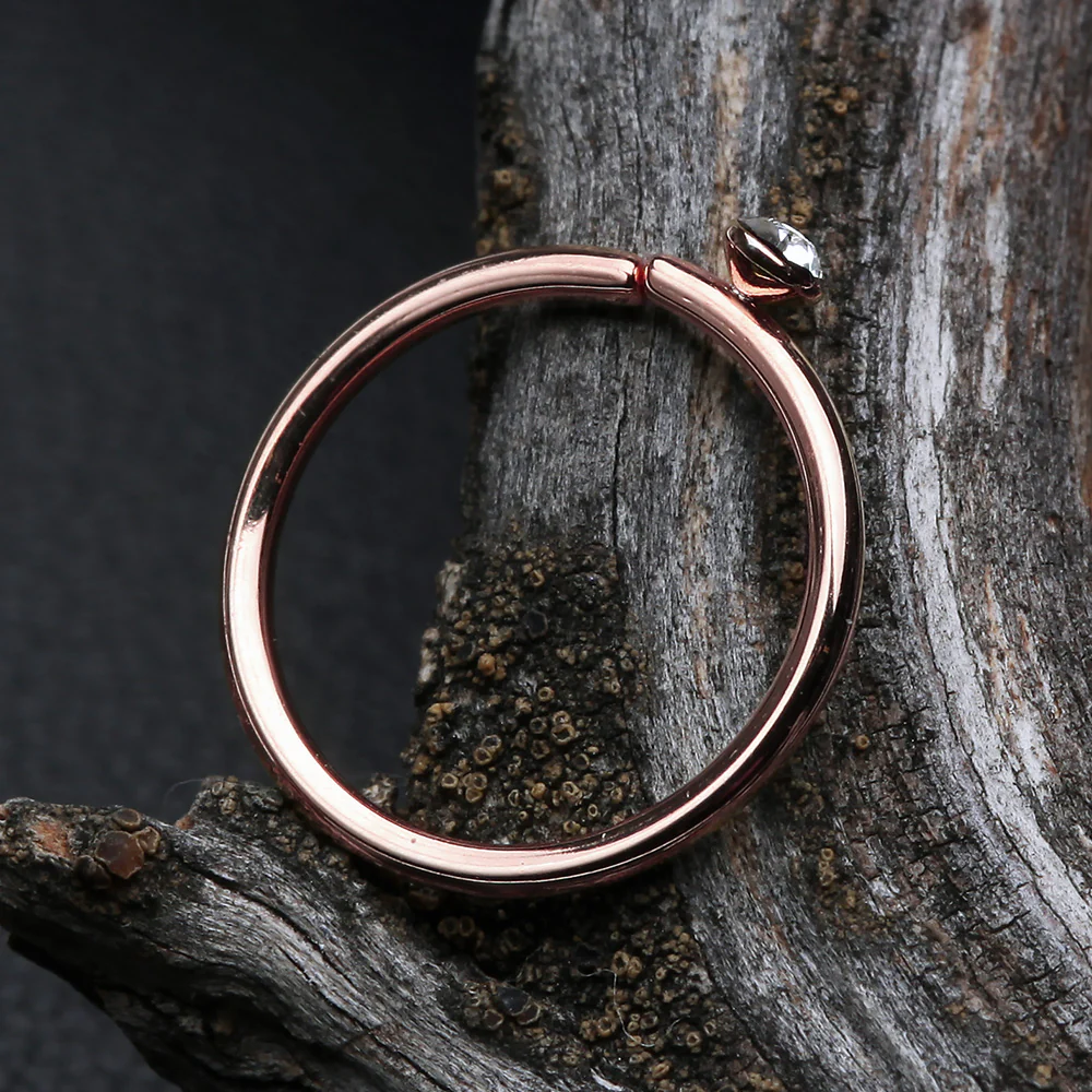 Rose Gold Gem Top Bendable Steel Hoop Ring - Image 4