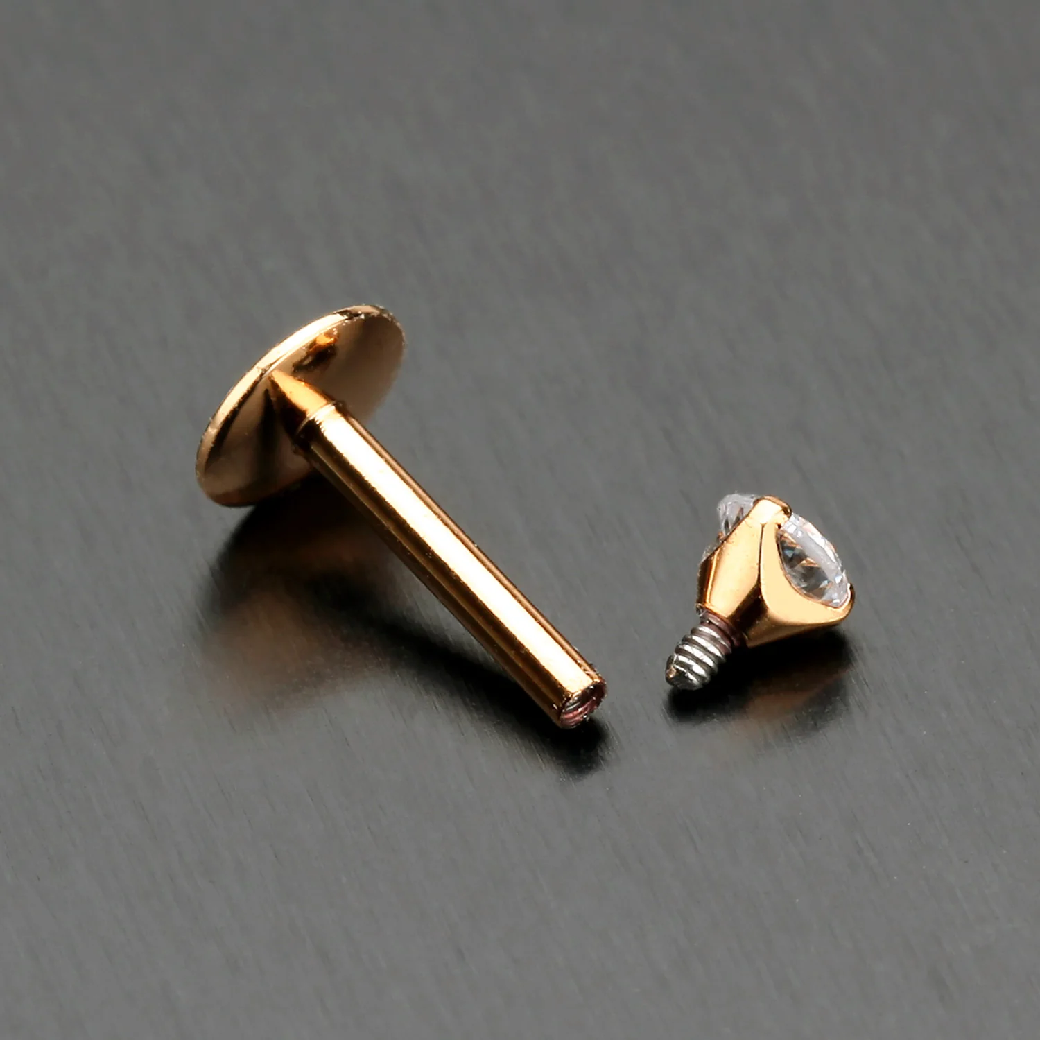 Rose Gold Gem Top Prong Set Steel Labret - Image 2