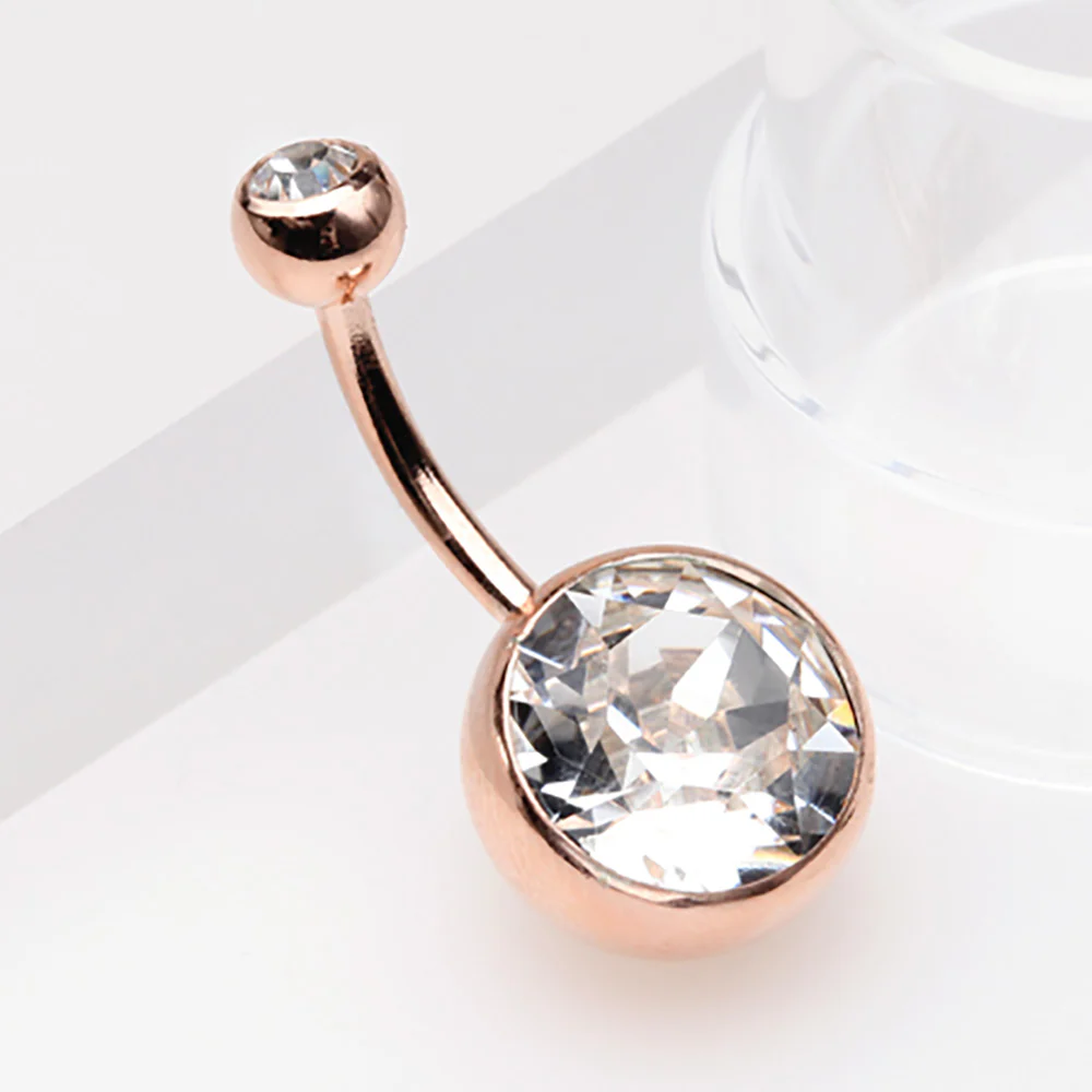 Rose Gold Giant Sparkle Gem Ball Belly Button Ring - Image 3