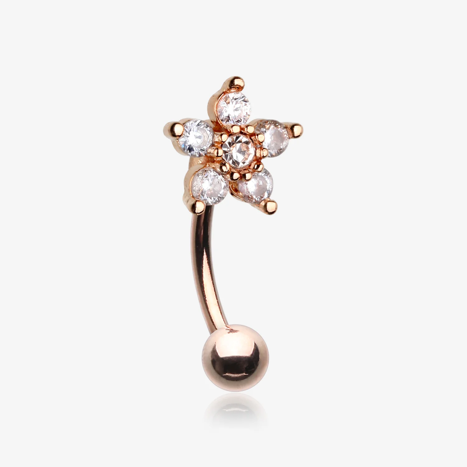 Rose Gold Glistening Flower Sparkle Curved Barbell