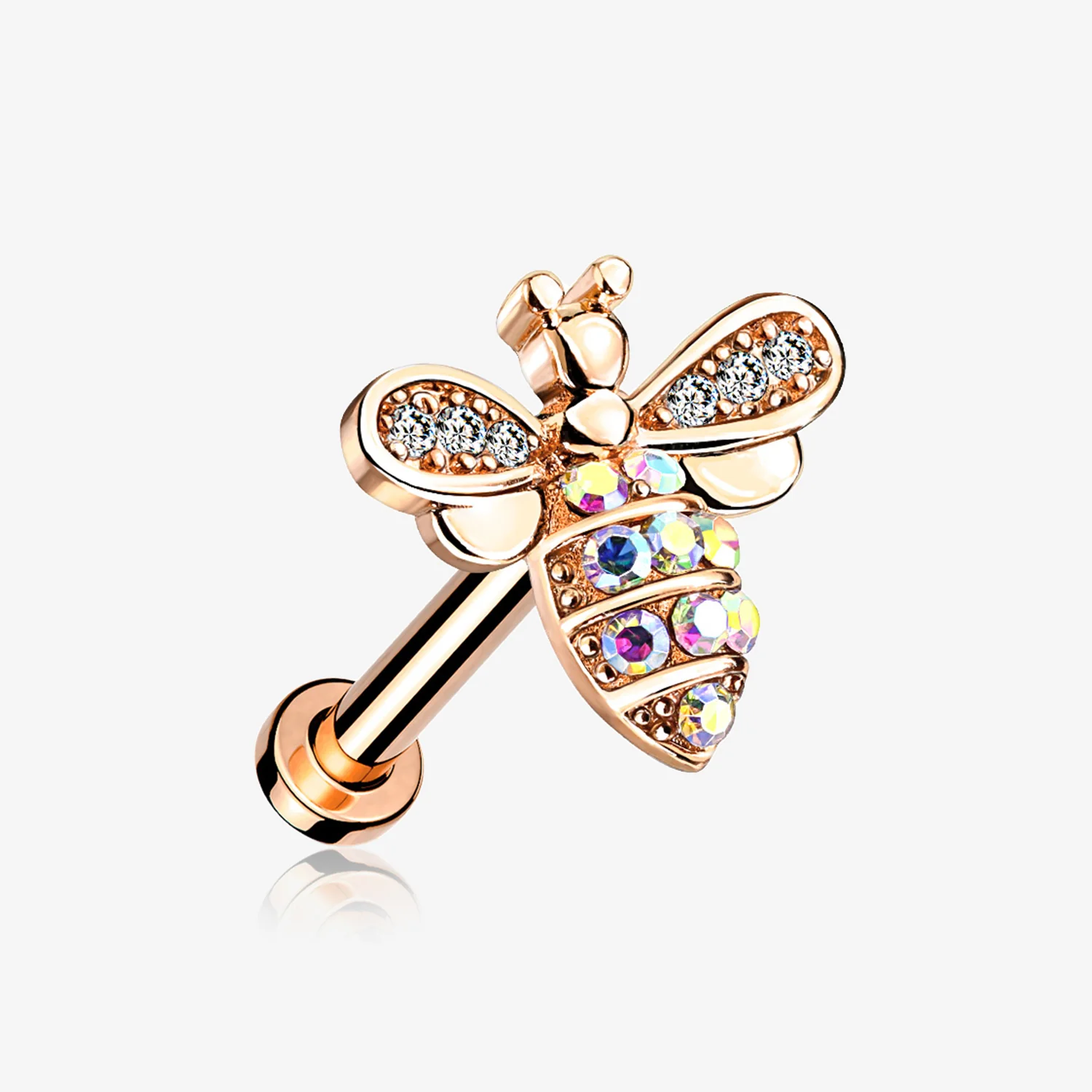 Rose Gold Glistening Honey Bee Sparkle Internally Threaded Labret